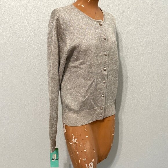 NWT Cardigan Sweater Womens Small Metallic Silver Gray Pearl Btn Christmas Wool - Picture 4 of 8